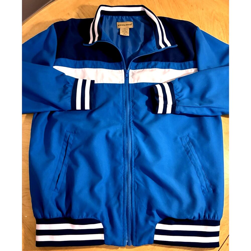 Vintage 80s 90s Scandia Woods Retro Colorblock Track Jacket Bomber Blue White M